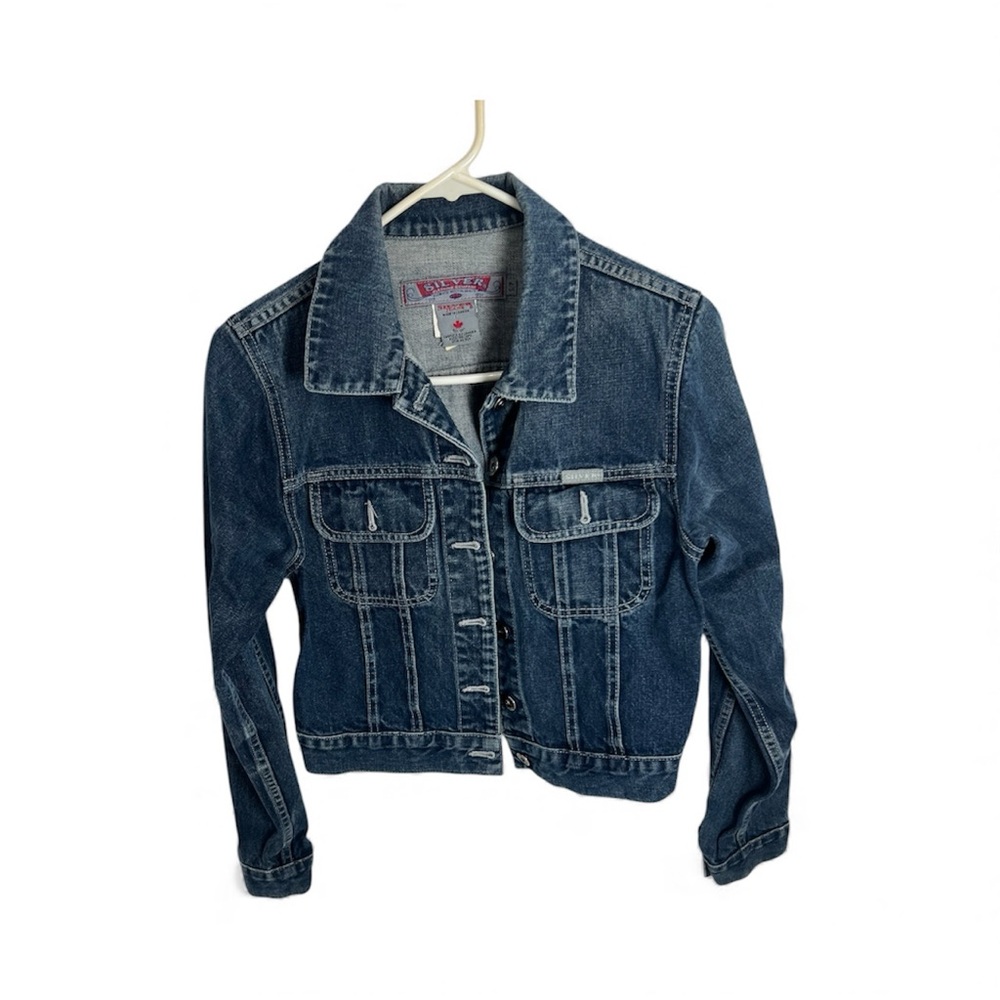 Vintage 90s y2k Silver Jeans Blue Jean Acid Wash Denim Jacket Woman's Small